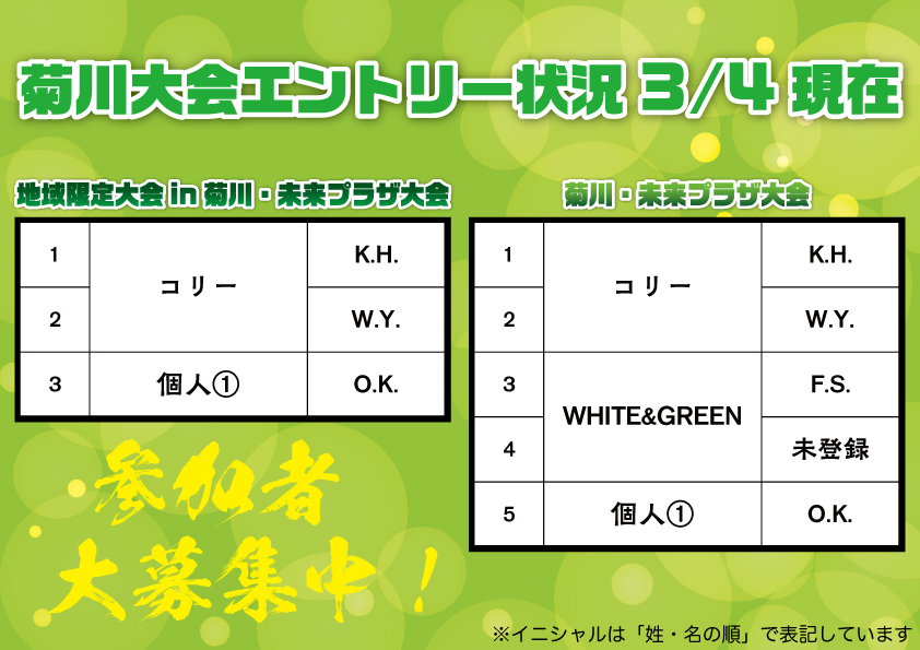 http://『地域限定大会%20in%20菊川・未来プラザ大会』＆『菊川・未来プラザ大会』　～エントリー状況①～